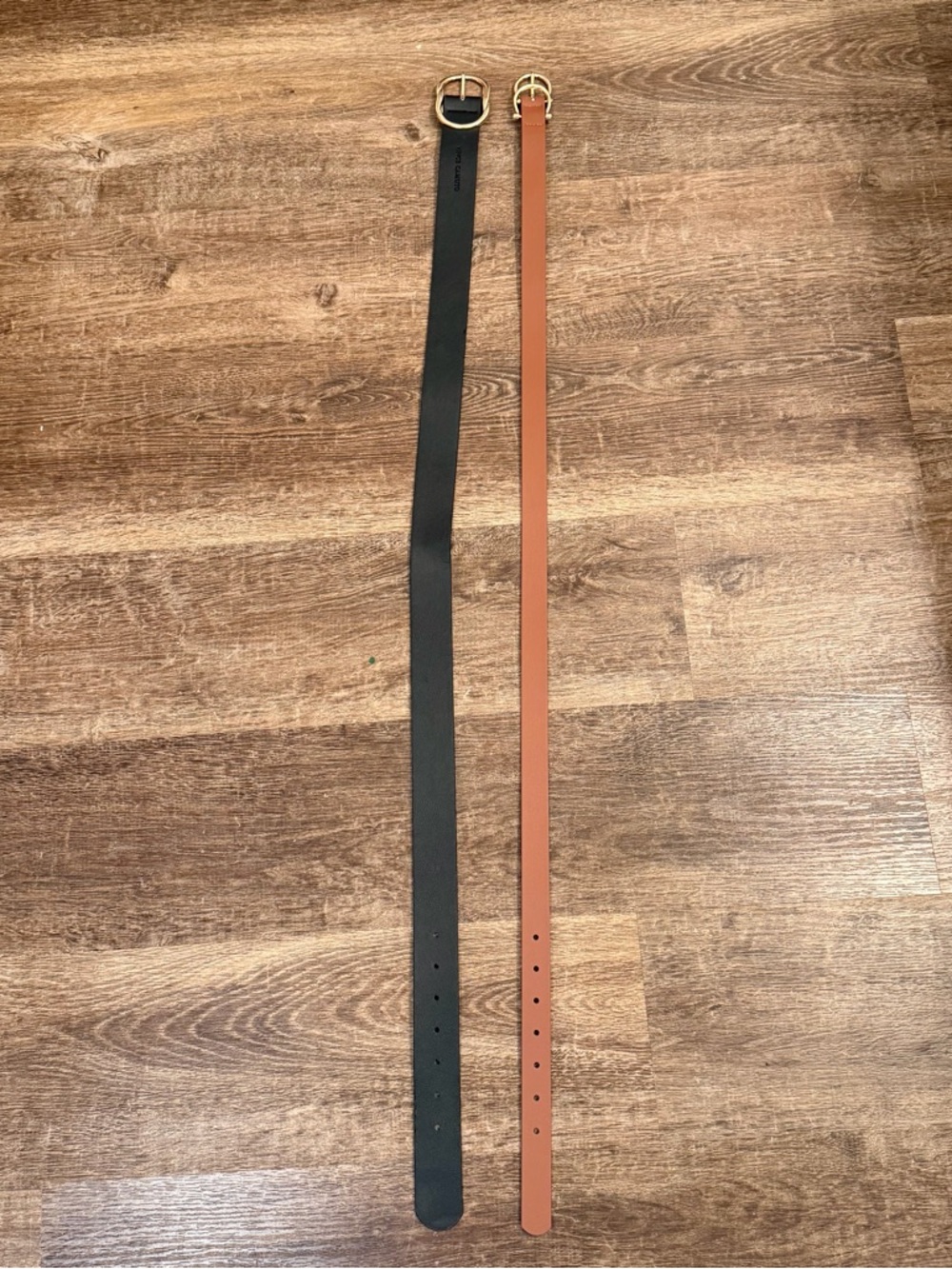 Vince Camuto Slim Leather Belt Duo in Black & Brown with Gold Buckles